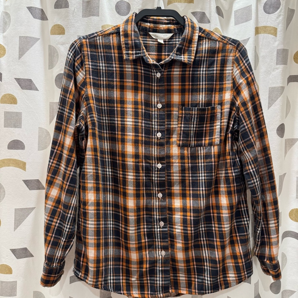 Women’s Plaid Flannel Shirt in Orange and Navy